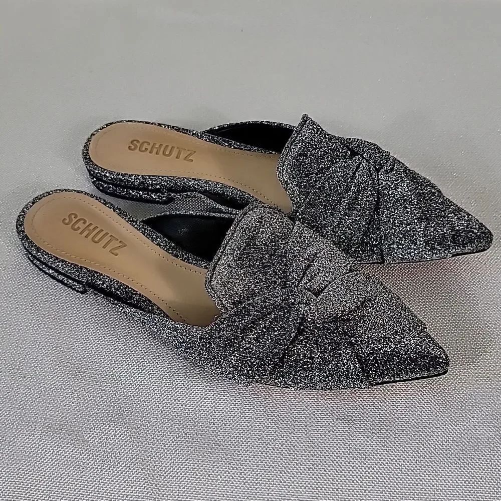 Schutz Metallic Silver Tina Slip On Mules Size 6.5